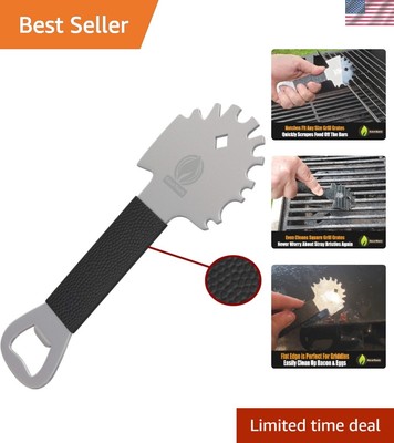 Compact Stainless Steel Grill Cleaner with Leather Handle - Recipe Book Included