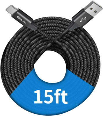 Baiwwa [ 15Ft/4.6M ] Extra Long USB C Cable, Premium Nylon Braided USB a to Type