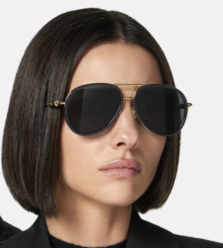 Pre-owned Versace 0ve2260-100287 Black Gold Sunglasses In Gray