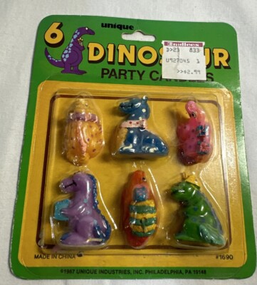 Unique Vtg Dinosaur Candles Set 6 Birthday Party NEW