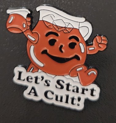 Let's Start A Cult Red Kool-Aid Man Dark Humor Enamel New Lapel Pin In Plastic