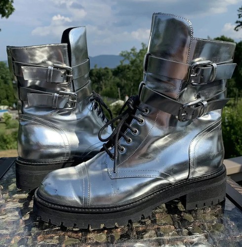Silver metallic combat boots on sale
