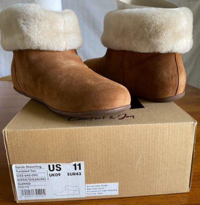 Fitflop Tan 11 Sarah Shearling Suede Slipper Booties Indr Outdr