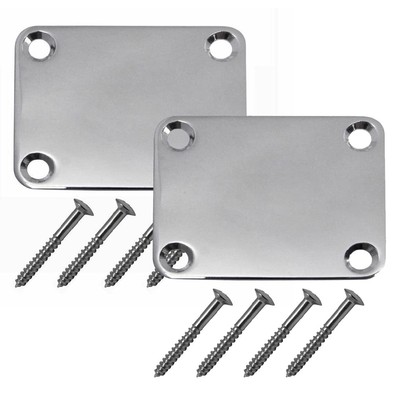 2Pcs Metal Guitar Neck Plates Rectangle Electric Bass Silver 