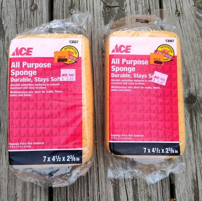 2 New All Purpose Sponge 7'' Medium Duty  Sponges Cleaning Wash Auto 