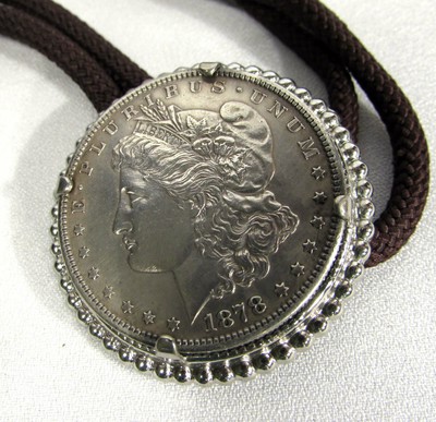 Vintage 1878 Morgan Silver Dollar Bolo Tie Slide