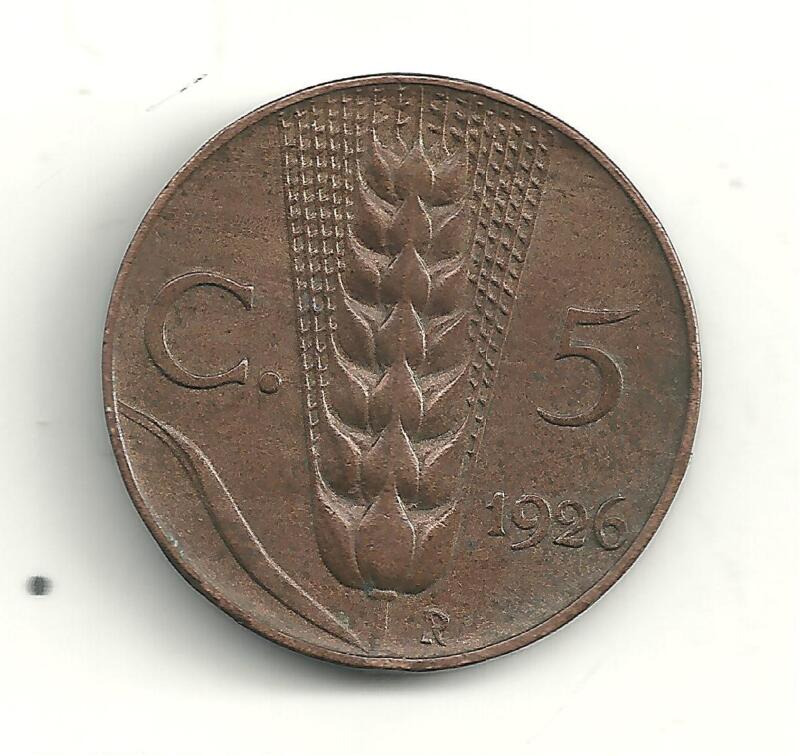 A VINTAGE VERY NICELY DETAILED HIGH END AU 1926 R ITALY  5 CENTESIMI COIN
