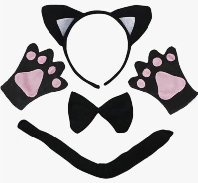 Petitebelle Cat Headband Bowtie Tail Gloves 4pc Children Costume 1-4 Yrs 