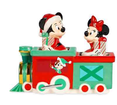 NEW Disney Parks Mickey Minnie Christmas Holiday Train Salt & Pepper Shaker Set