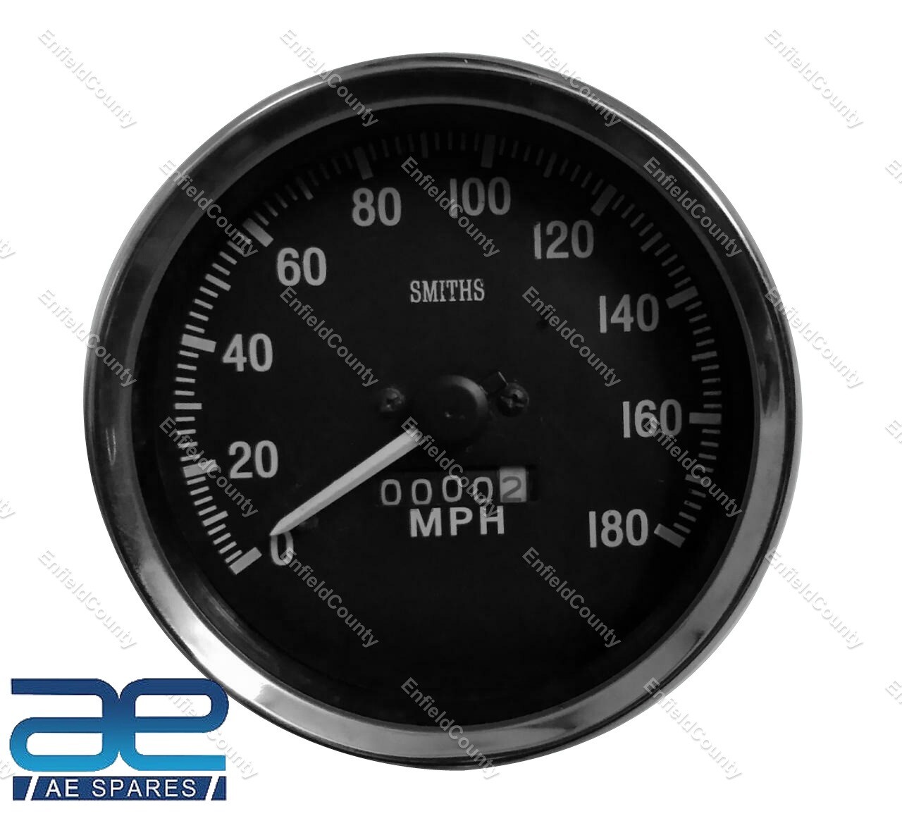 Speedometer Smiths Replica Black Face 100 Mm Dia M18x1.5 Thread 180 Mph 