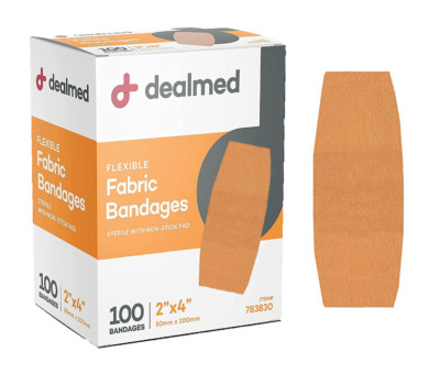 Dealmed 2'' x 4'' Flexible Fabric Adhesive Bandage, Box of 100