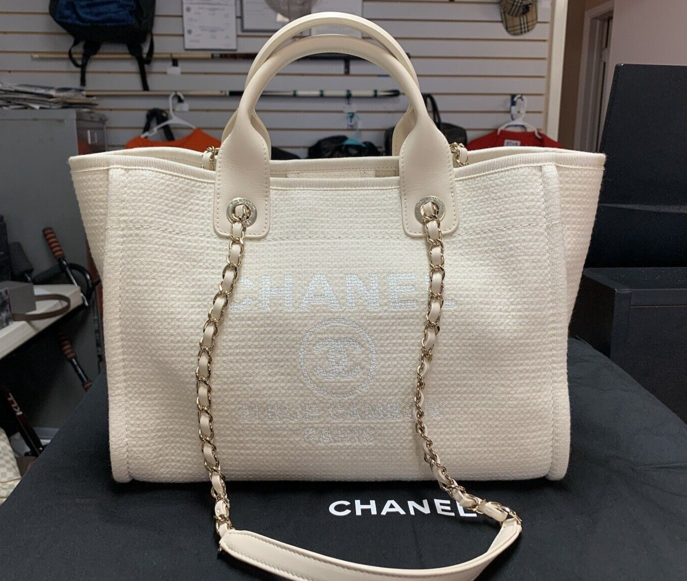 Chanel Deauville Small/Medium with Handles and Pouch, Beige with Light Gold  Hardware, New in Box GA001