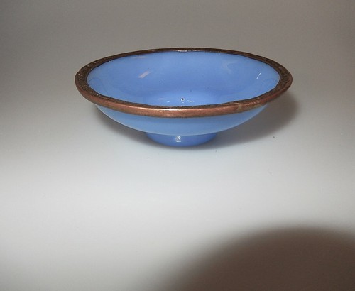 Peking Art Glass Bowl Embossed Copper Rim Circa 1890