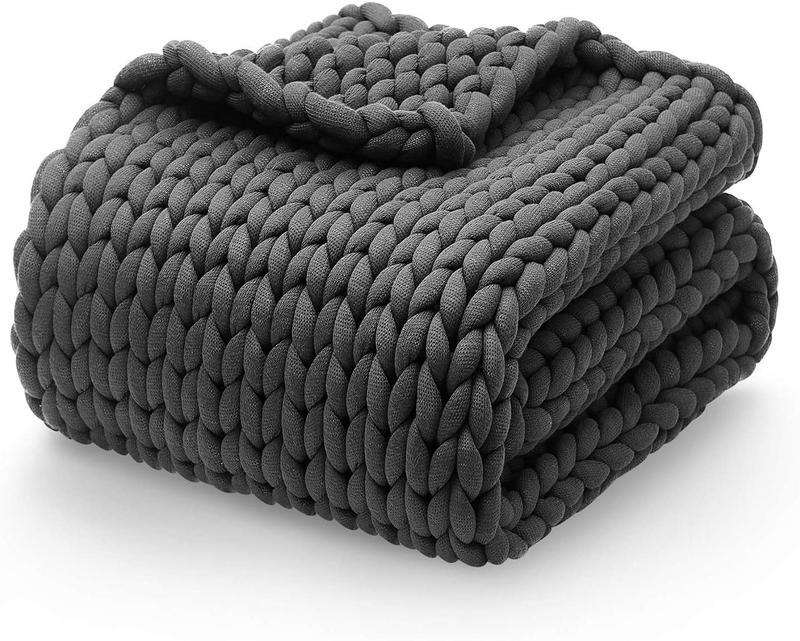 Chunky Knitted Weighted Blanket, Hand Made Knit  (Dark Grey, 50''x60'' 10lbs)