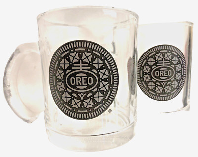 Oreo Clear Glass Handled Milk Mugs, Set of 2, new (B2)