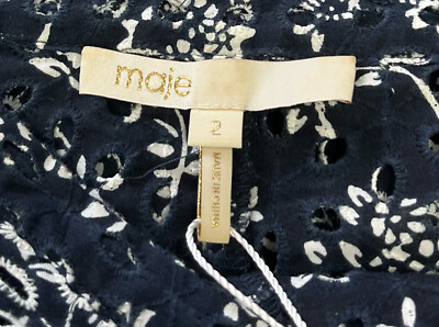 Maje Rayana Pleated Floral-Lace Dress in Navy sz 2