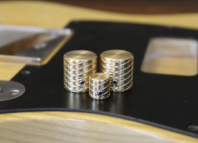 Double Helix Flat Top knob set of 2 with switch tip, Solid Brass