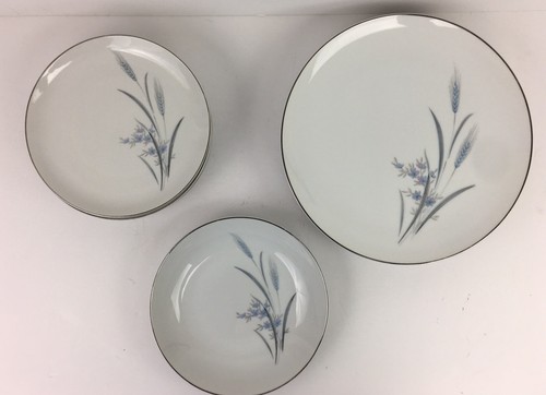 Castle Court Fine China Blue Silver Harvest Wheat 10 Pieces Dinner Plates