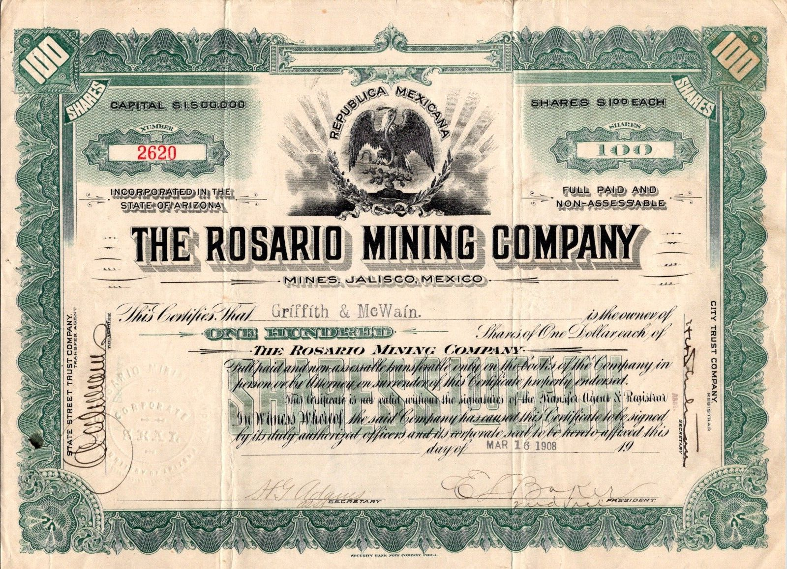 コレクション Patino Mines & Enterprises Consolidated Patiño Mines & Enterprise Consolidated stock certificate 1950's