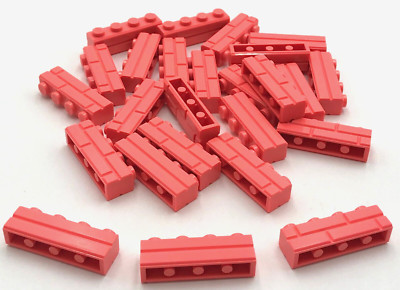 Lego 25 New Coral Bricks Building Blocks Modified 1 x 4 w/ Masonry Profile Parts