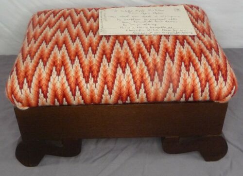 Antique Foot Stool Storage Box Vintage Cushioned Bench w/ History Wooden Crafted