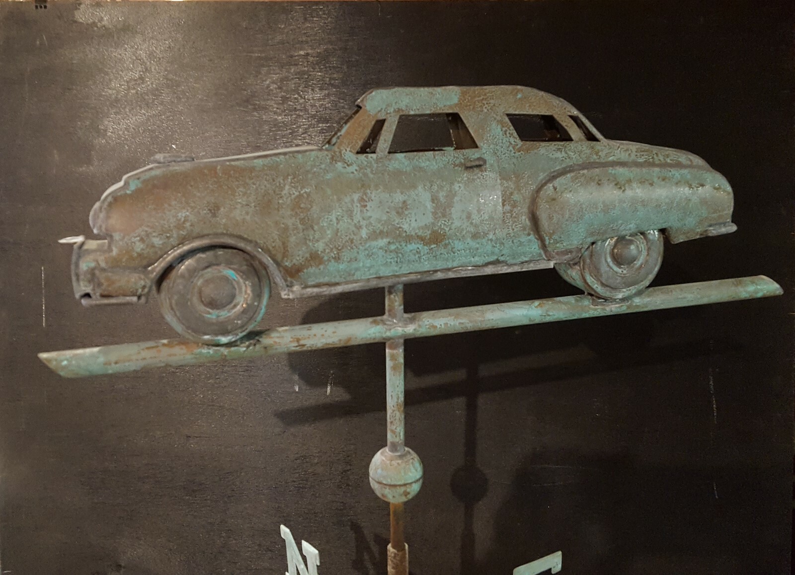 weathervane, copper, Studebaker, car, patina, hand made
