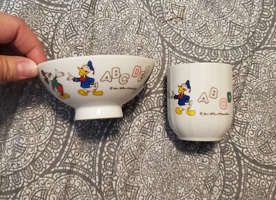RARE Vintage Disney Donald Duck Tableware Bowl & Teacup Set Japan Sango