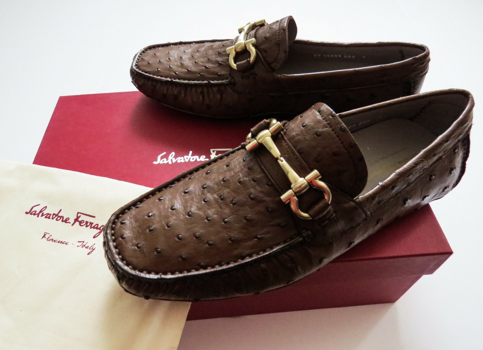 Pre-owned Ferragamo Salvatore  Brown Ostrich Leather Loafers Shoes Size 7 Us 41 Eu 6 Uk