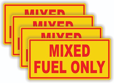4-pack 2x4 MIXED FUEL ONLY Vinyl Stickers Gas Decals Labels Dirt Bike Snowblower