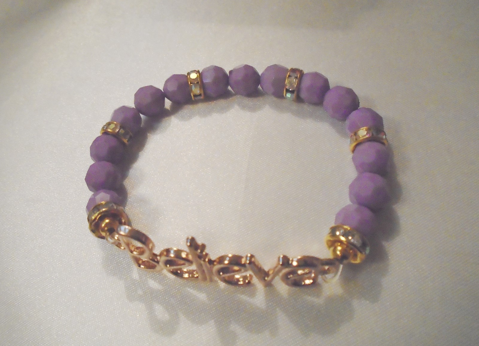 Faceted Purple Beaded Believe Stretch Bracelet 71/2