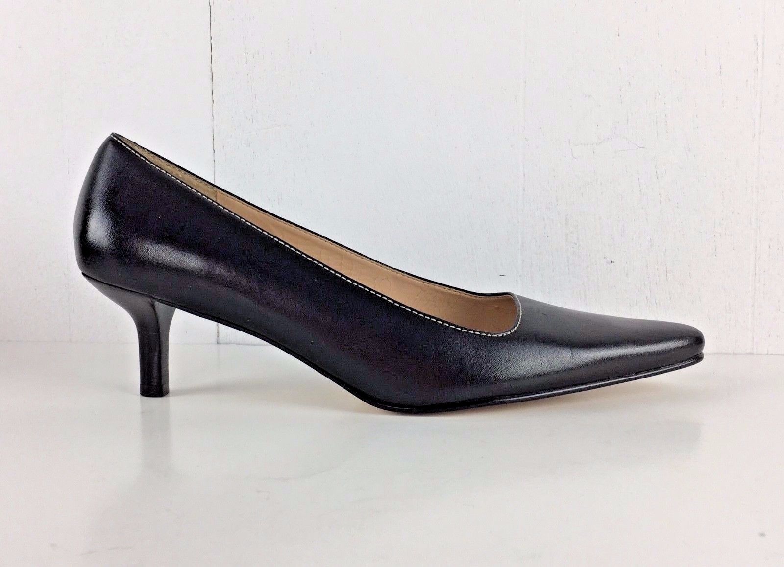 Ralph Lauren LRL Bess Black Leather Shoes Heels Pumps 10 B Pointed Toes