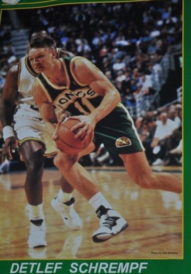 RARE SEATTLE SUPERSONICS TEAM LEADERS POSTER 1994 GARY PAYTON, SHAWN KEMP, D.S.