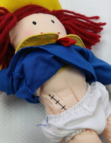 Eden Toys Madeline Plush Doll 1990 Stuffed Animal Toy Blue Dress Yellow Hat 9