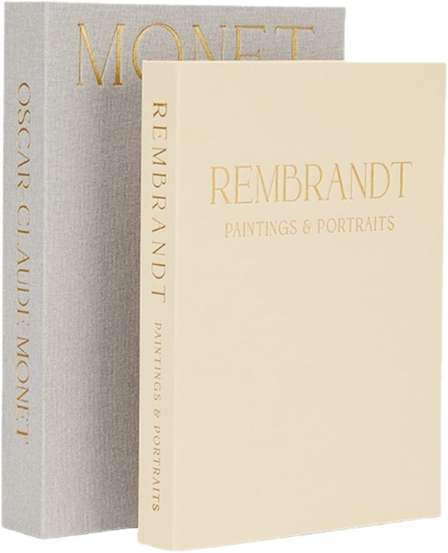Set of 2 Linen Hardcover Decorative Books for Home Decor,Khaki+White