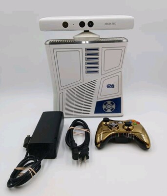 Xbox 360 Star Wars R2-D2 Edition Console W/ C3P0 Gold Controller & White Kinect