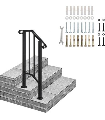 VINGLI Handrails Outdoor Steps Matte Black Wrought Iron Stair Railing 1-2 Steps