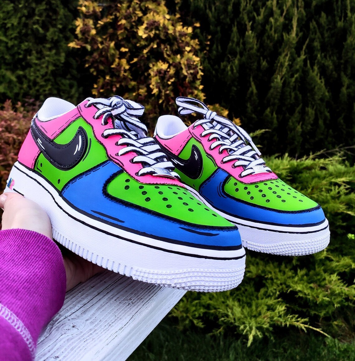 Pre-owned Nike Air Force 1 Custom "candy Cartoon Custom" White Shoes Neon Mens Womens Kids