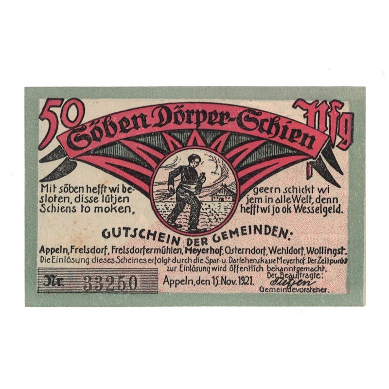 [#326857] Geldschein, Deutschland, Appeln, 50 Pfennig, Personnage, 1921, 1921-11