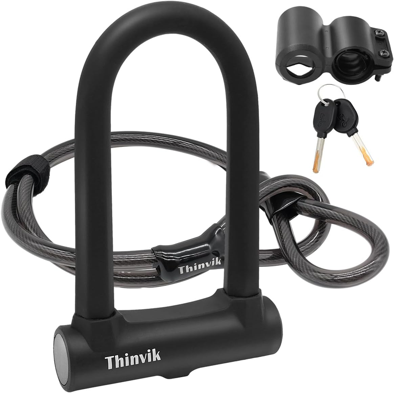 Bike U-Locks Heavy Duty anti Theft 12Mm X1.2M (48In) Steel Cable 18Mm Shackle.Bi
