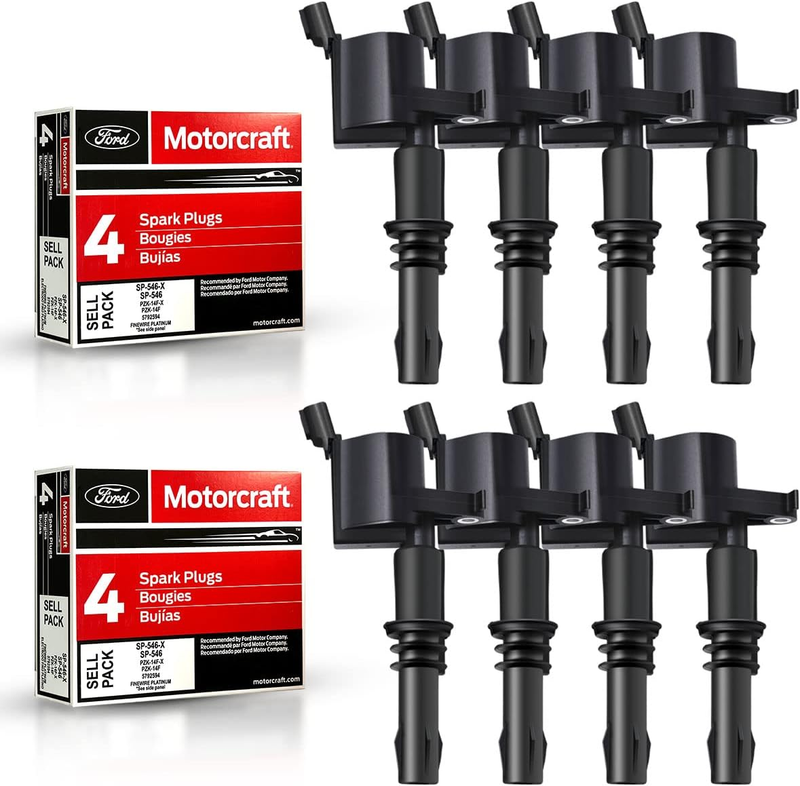 8 Straight Ignition Coil & Spark Plugs for Ford Expedition F150 F250 Super Duty