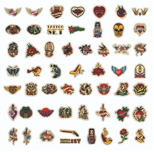 Tattoo Stickers Vintage 50pk Tattoo Style Mixed Cartoon Antique Style Stickers