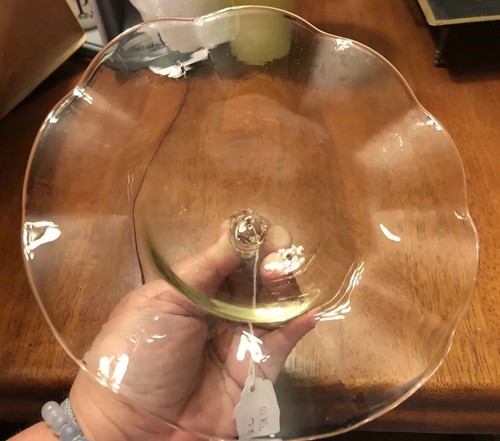 Pair Of Matching Clear Glass Ruffled Smoke Bells for Hanging Oil Lamps -Gorgeous