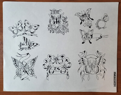 ORIGINAL Vintage 1981 Guideline LTD Shop Used Tattoo Flash Sheet Butterflies