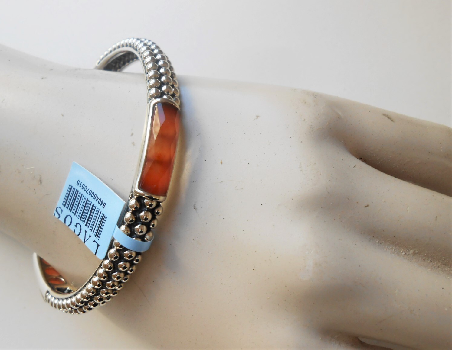 Pre-owned Lagos Maya Caviar Carnelian 3 Doublet Bangle Bracelet Sterling Rare $695 In Orange/silver