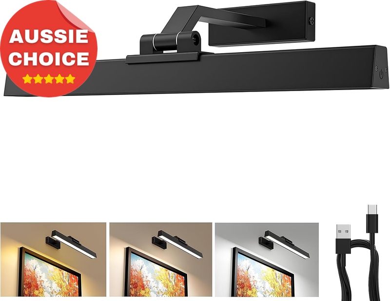 16In Battery Operated Wall Picture Light Dimmable Remote Control Art Black