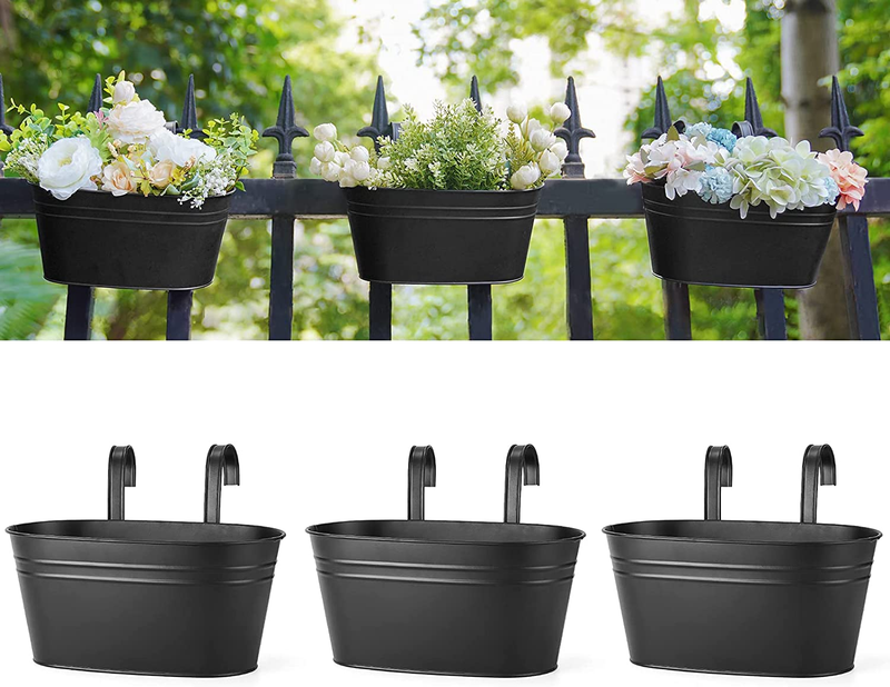 Metal Iron Hanging Flower Pots for Railing Fence Hanging Bucket Pots Countryside