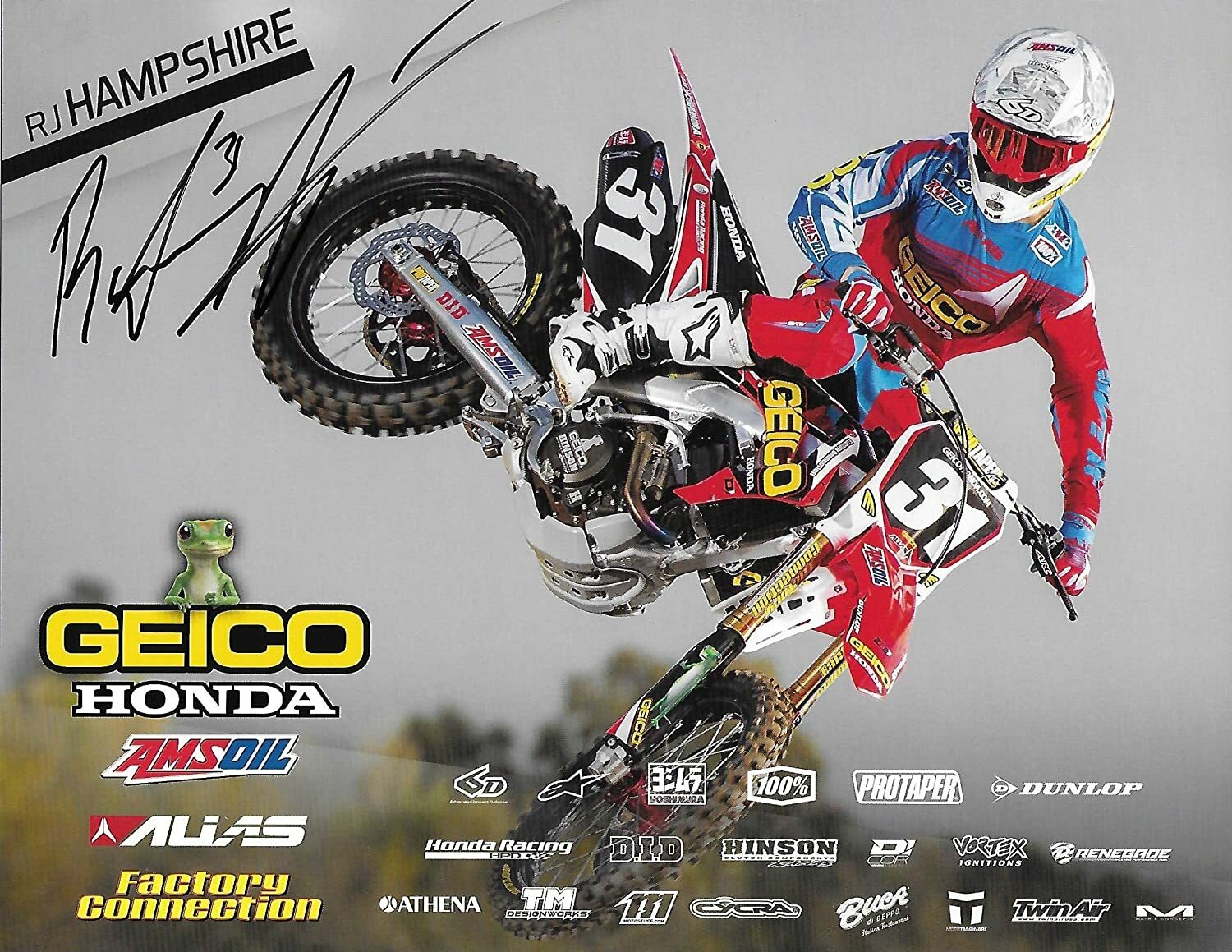 RJ Hampshire, Supercross, Motocross, Signed, Autographed, Honda 9x12 Photo Card, a COA Will Be Included. RJ Hampshire, Supercross, Motocross, Signed, Autographed, Honda 9x12 Photo Card, a COA Will Be Included.