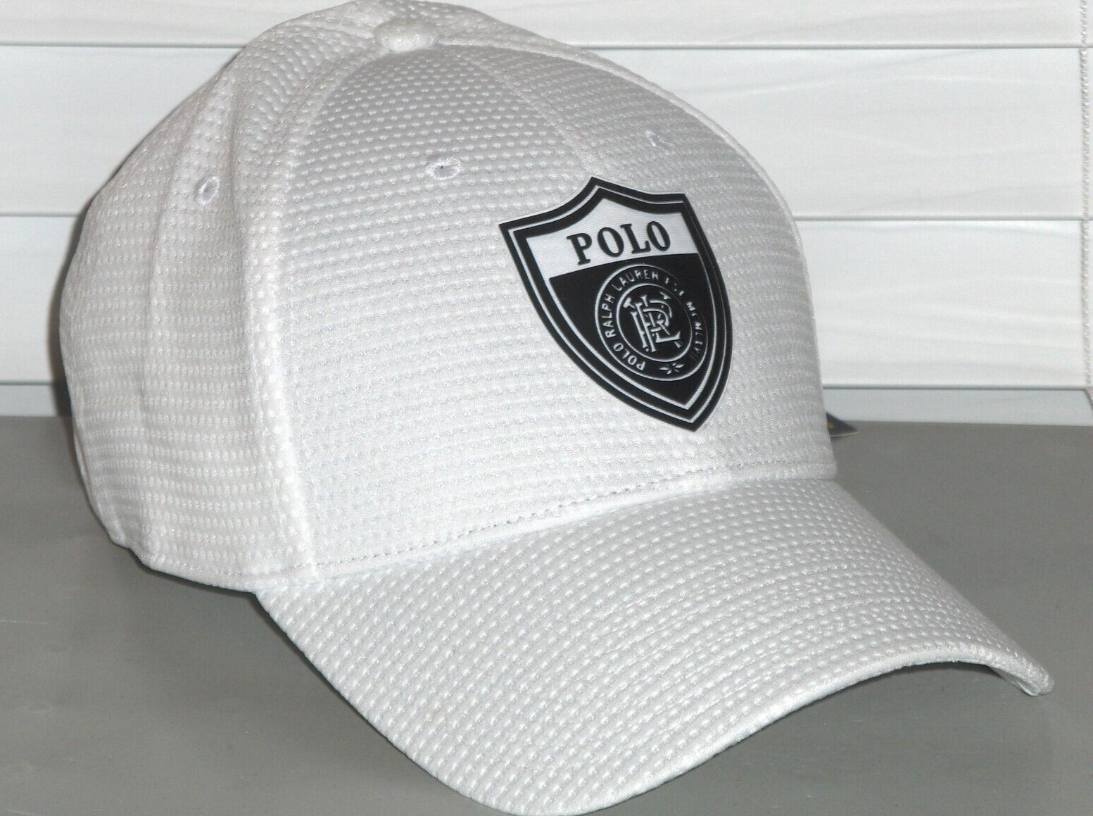 POLO RALPH LAUREN Shield Crest Polyester Performance Baseball Cap Hat, WHITE nwt