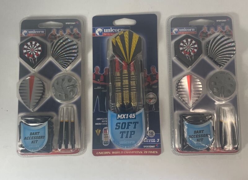 Unicorn Soft Tip Darts, MX145, Level 3, With Micro Case, Set of 3, W/2 Acc Kits