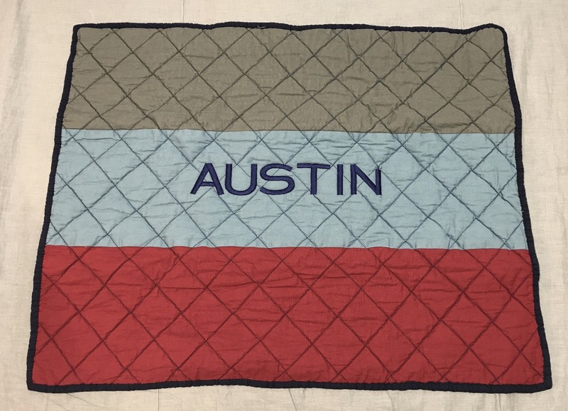 Pottery Barn Kids Navy Red Block Stripe Quilted Standard Sham